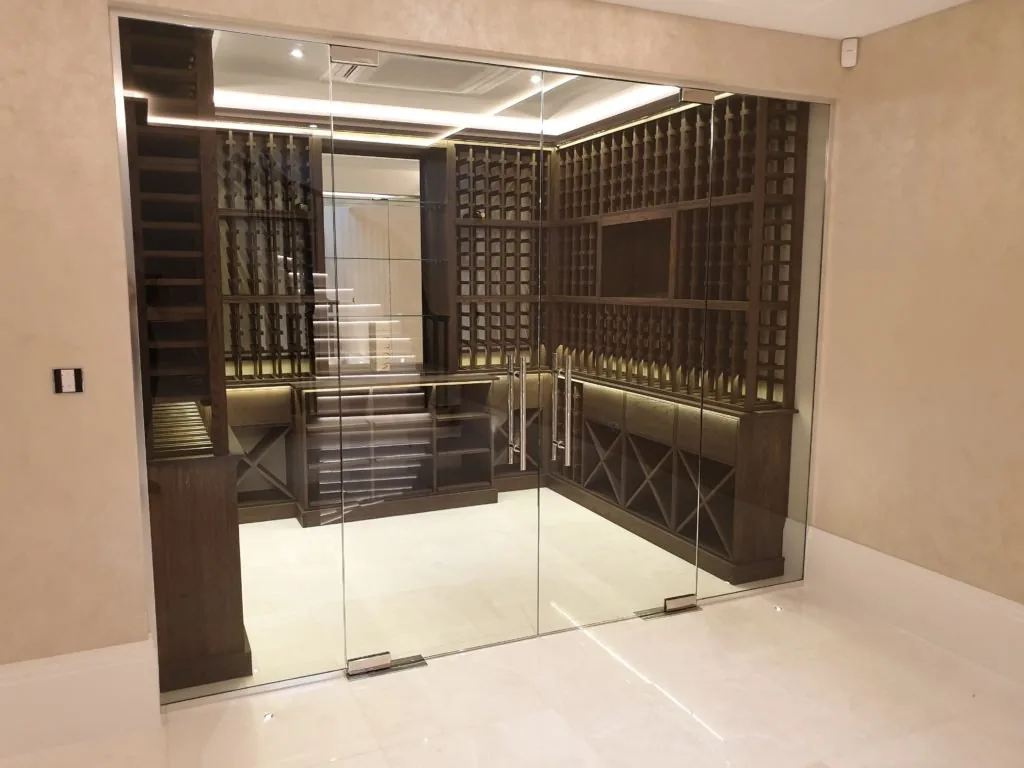 glass door of wine cellar